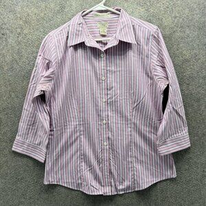 L.L. Bean Shirt Womens Small Purple Stripe Wrinkle Resistant 3/4 Sleeve Top